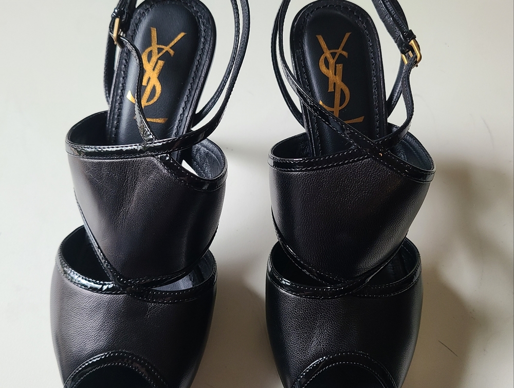 VTG Yves SAINT LAURENT *RARE* Platform Patent & Leather Ankle Strap Peep 36.5 - Picture 5 of 15